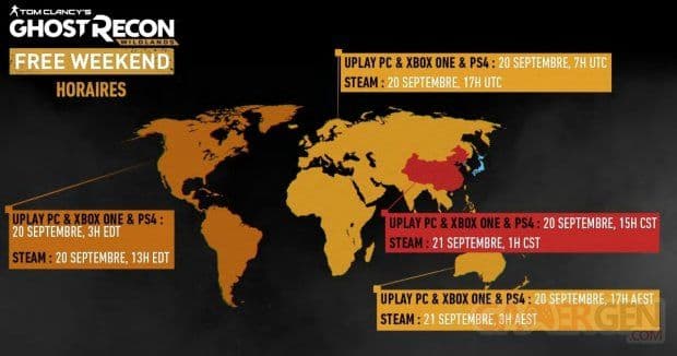 la carte des dates de jeux gratuit pour Ghost Recon