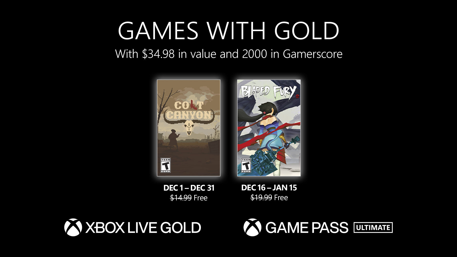 Games with Gold: les jeux de décembre dévoilés