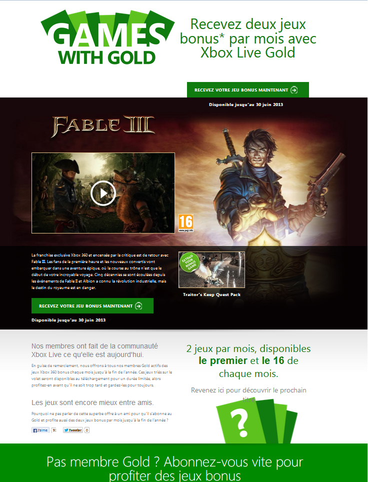Games With Gold : Fable 3 Gratos !!